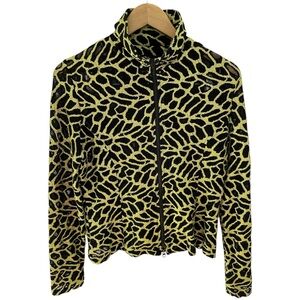 Y2K Mesh Zip Top Maximalist Clara S Black Yellow Metallic Animal Print